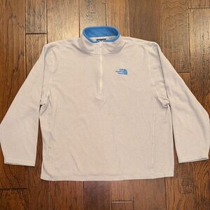 The North Face 1/4 zip Gray Fleece with Blue Collar and logo sz XL
